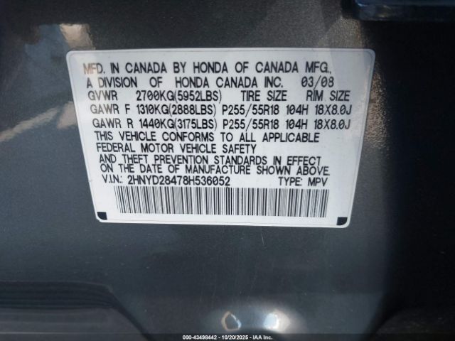 2008 ACURA MDX 2HNYD28478H536052 Photo 8