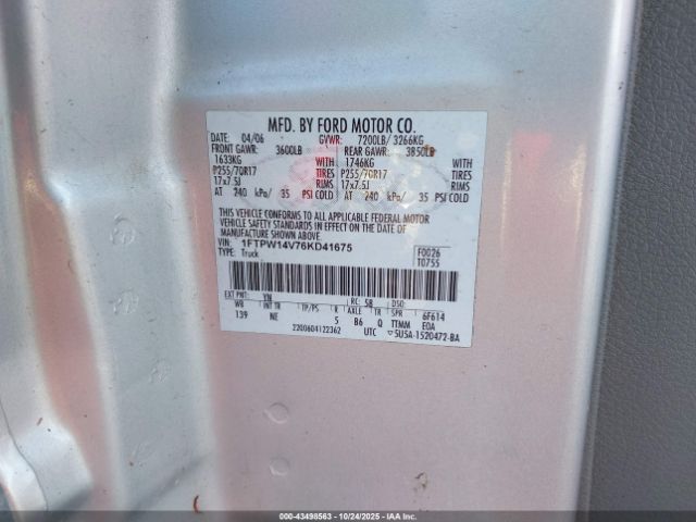 2006 FORD F-150 1FTPW14V76KD41675 Photo 8