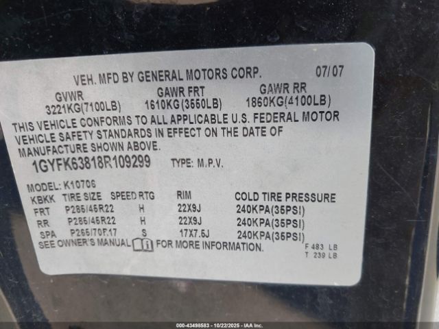 2008 CADILLAC ESCALADE 1GYFK63818R109299 Photo 8