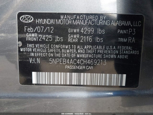 2012 HYUNDAI SONATA 5NPEB4AC4CH469213 Photo 8