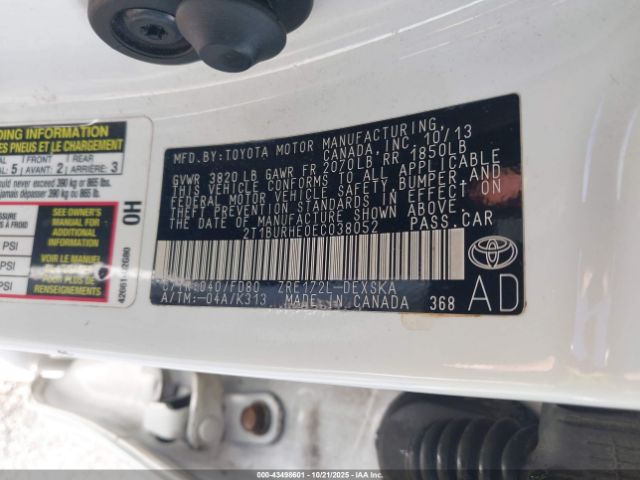 2014 TOYOTA COROLLA 2T1BURHE0EC038052 Photo 8