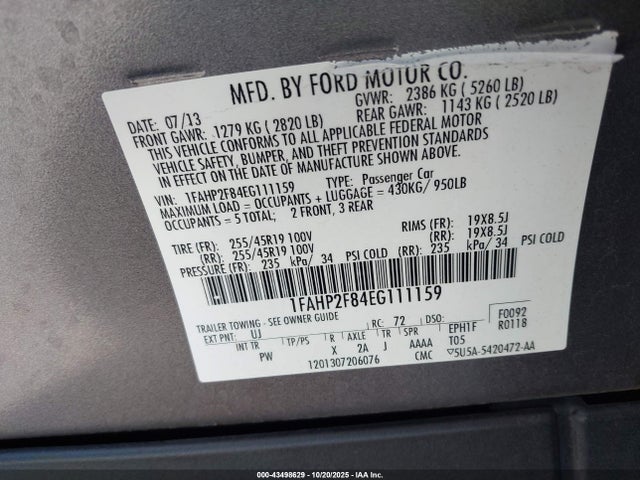1FAHP2F84EG111159 Ford Taurus Limited