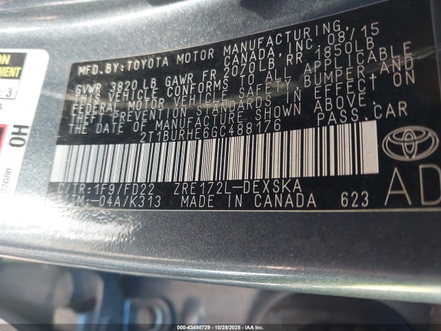 2T1BURHE6GC488176 Toyota Corolla S Plus