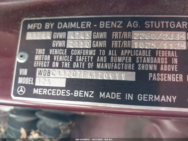 1985 MERCEDES-BENZ 380 WDBCA32D7FA120911 Photo 8