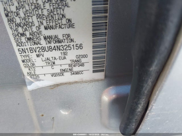 2004 NISSAN QUEST 5N1BV28U84N325156 Photo 8