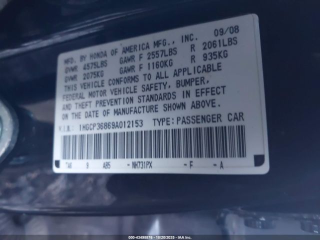2009 HONDA ACCORD SDN 1HGCP36869A012153 Photo 8