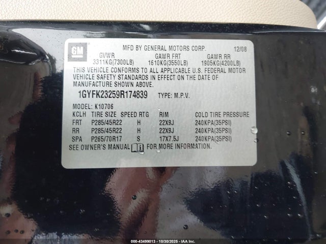 2009 CADILLAC ESCALADE 1GYFK23259R174839 Photo 8