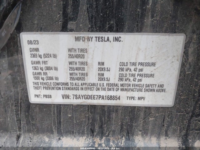 2023 Tesla Model Y Awd/long Range Dual Motor All-wheel Drive მანქანა იყიდება აუქციონზე, vin: 7SAYGDEE7PA168854, აუქციონის ნომერი: 43499060