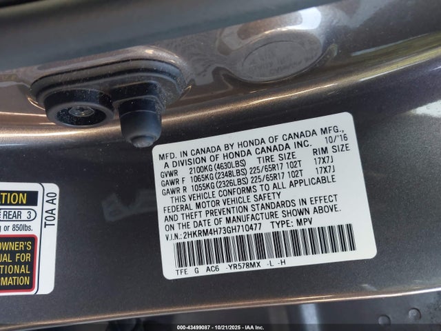Aukcja sprzedaży 2016 Honda Cr-v Ex-l, vin: 2HKRM4H73GH710477, numer aukcji: 43499087