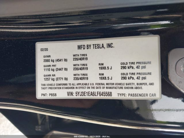 2020 TESLA MODEL 3 5YJ3E1EA6LF645568 Photo 8