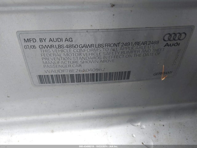 2006 AUDI A4 WAUDF78E26A040962 Photo 8