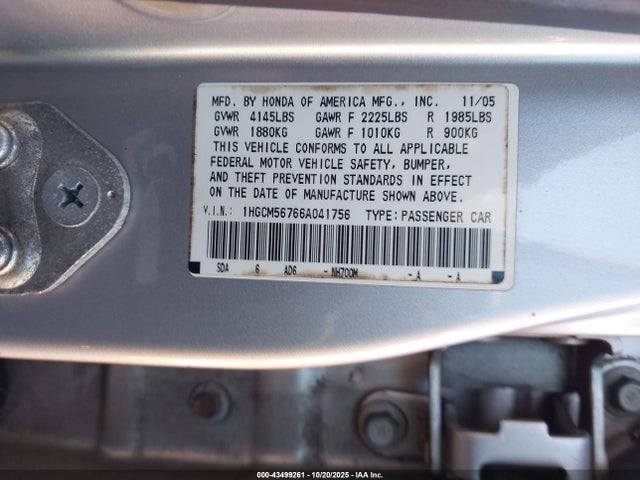 Aukcja sprzedaży 2006 Honda Accord 2.4 Ex, vin: 1HGCM56766A041756, numer aukcji: 43499261