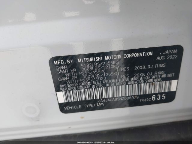 2022 MITSUBISHI OUTLANDER JA4J4UA85NZ088979 Photo 8