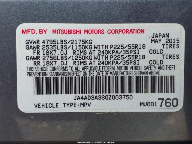 2016 MITSUBISHI OUTLANDER JA4AD3A38GZ003750 Photo 8