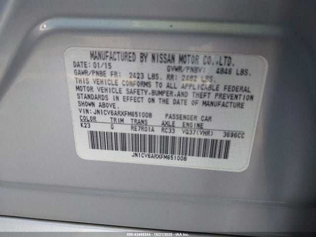 Продаж на аукціоні авто 2015 Infiniti Q40, vin: JN1CV6ARXFM651008, номер лоту: 43499384