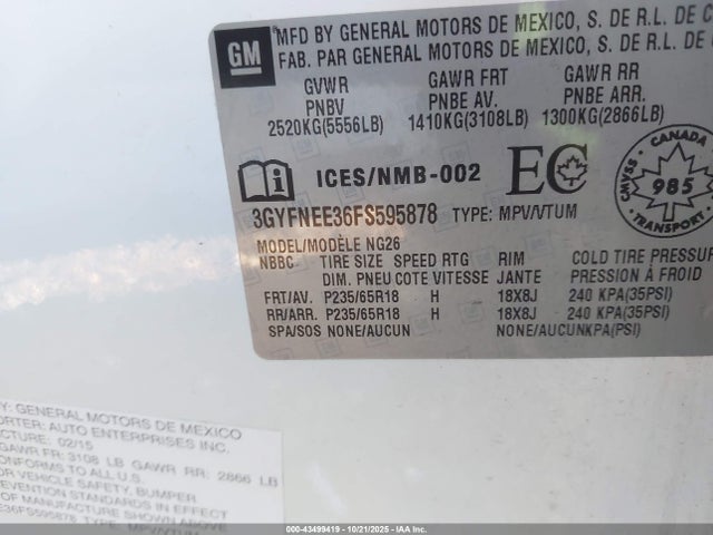 2015 CADILLAC SRX 3GYFNEE36FS595878 Photo 8