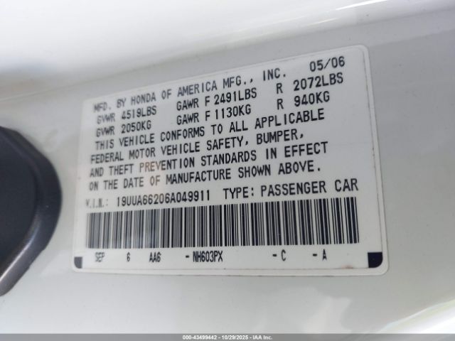 2006 ACURA TL 19UUA66206A049911 Photo 8
