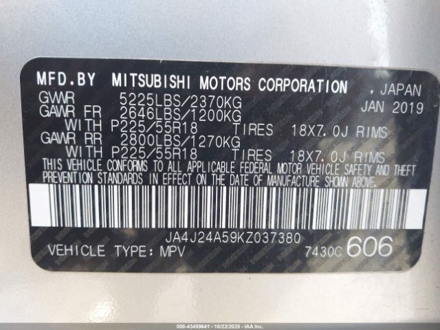 2019 MITSUBISHI OUTLANDER PHEV JA4J24A59KZ037380 Photo 8