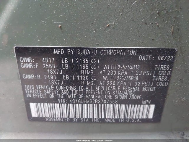 Aukcja sprzedaży 2024 Subaru Crosstrek Limited, vin: 4S4GUHM62R3707558, numer aukcji: 43499682
