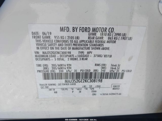 2019 FORD ECOSPORT MAJ3S2GE2KC308198 Photo 8