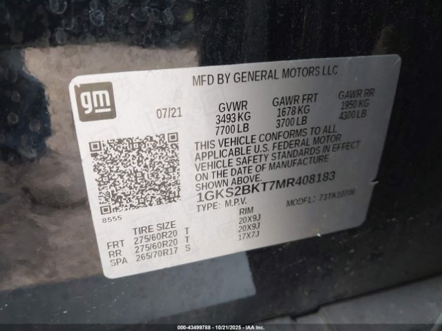 2021 GMC YUKON 1GKS2BKT7MR408183 Photo 8