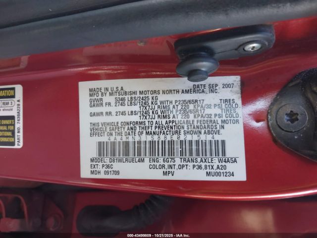 2008 MITSUBISHI ENDEAVOR 4A4MN31S88E021514 Photo 8