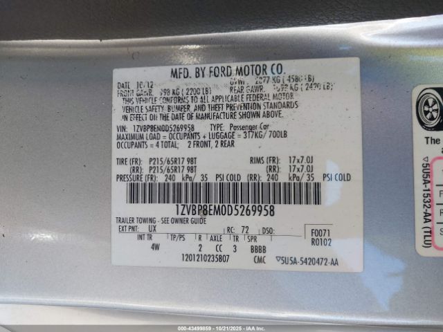 2013 FORD MUSTANG 1ZVBP8EM0D5269958 Photo 8