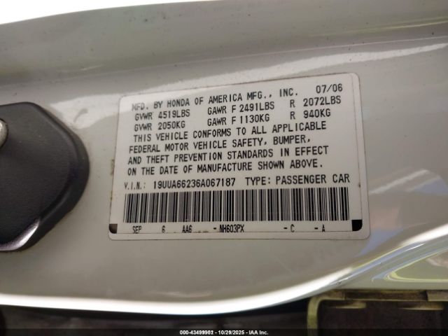2006 ACURA TL 19UUA66236A067187 Photo 8