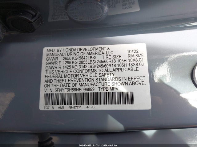 2022 HONDA PILOT 5FNYF6H86NB096899 Photo 8