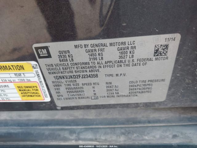 2015 CHEVROLET TRAVERSE 1GNKVJKD2FJ234358 Photo 8