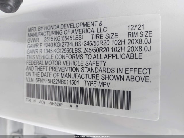2022 HONDA PILOT 5FNYF5H22NB011501 Photo 8