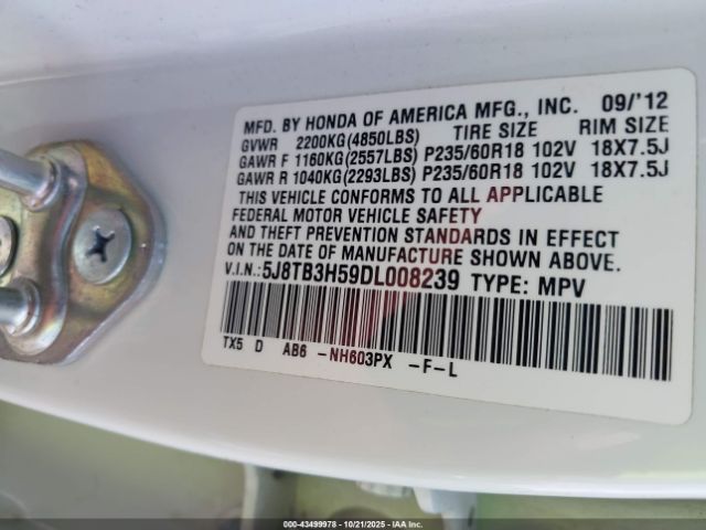 2013 ACURA RDX 5J8TB3H59DL008239 Photo 8