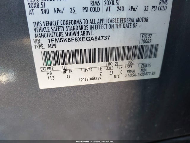 Продажа на аукционе авто 2014 Ford Explorer Limited, vin: 1FM5K8F8XEGA84737, номер лота: 43500162