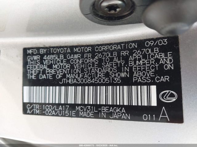 2004 LEXUS ES 330 JTHBA30G845005135 Photo 8