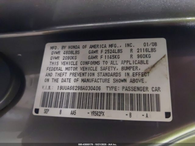 2008 ACURA TL 19UUA66298A030406 Photo 8