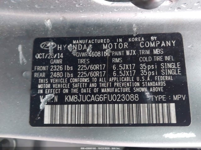 Hyundai TUCSON SE 2015 KM8JUCAG6FU023088 Image 9