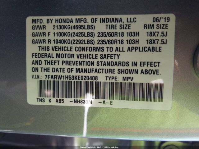 2019 HONDA CR-V 7FARW1H53KE020408 Photo 8