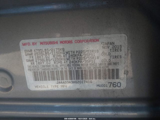 2016 MITSUBISHI OUTLANDER JA4AD3A3XGZ017410 Photo 8