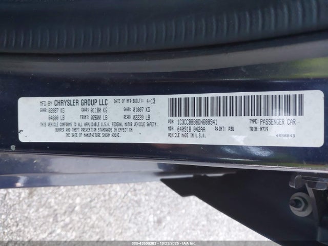 2013 Chrysler 200 Touring მანქანა იყიდება აუქციონზე, vin: 1C3CCBBB8DN688941, აუქციონის ნომერი: 43500303