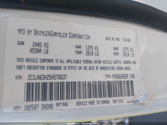 2005 CHRYSLER 300C 2C3JA63H25H576637 Photo 8