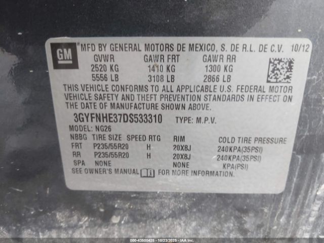 2013 CADILLAC SRX 3GYFNHE37DS533310 Photo 8