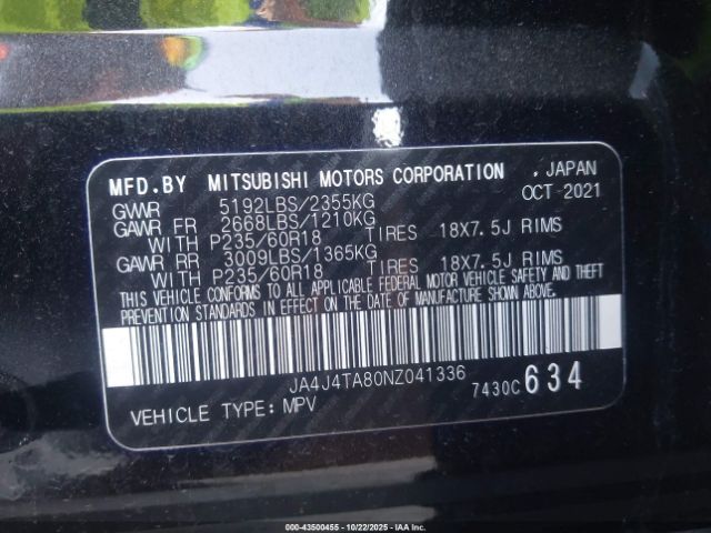 2022 MITSUBISHI OUTLANDER JA4J4TA80NZ041336 Photo 8