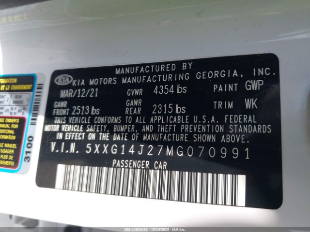 2021 KIA K5 5XXG14J27MG070991 Photo 8