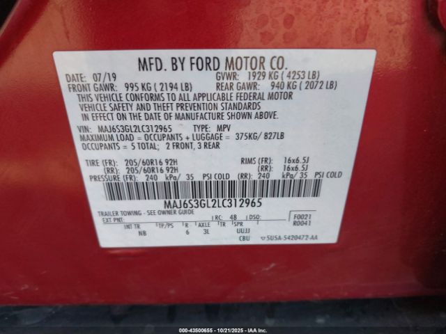 2020 FORD ECOSPORT MAJ6S3GL2LC312965 Photo 8