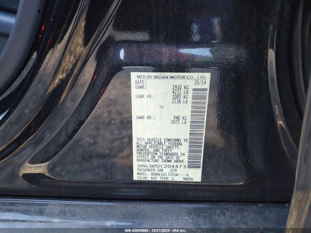 Aukcja sprzedaży 2015 Nissan Altima 2.5 S, vin: 1N4AL3AP1FC204473, numer aukcji: 43500665