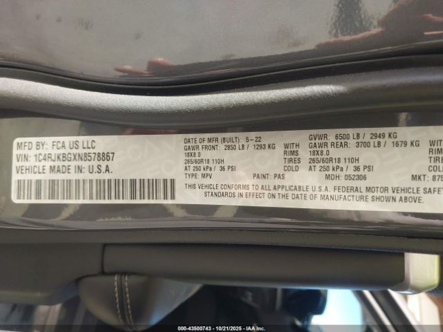 2022 JEEP GRAND CHEROKEE L 1C4RJKBGXN8578867 Photo 8