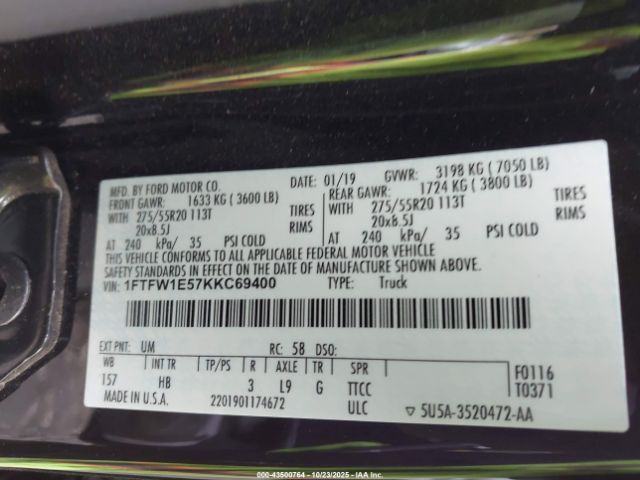 2019 FORD F-150 1FTFW1E57KKC69400 Photo 8