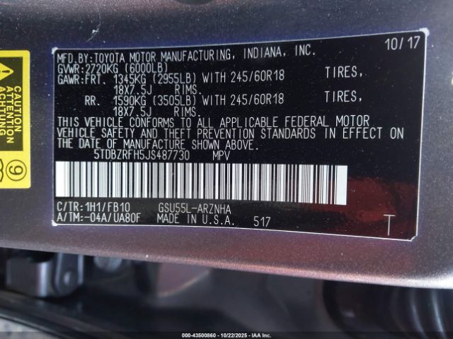 2018 TOYOTA HIGHLANDER 5TDBZRFH5JS487730 Photo 8