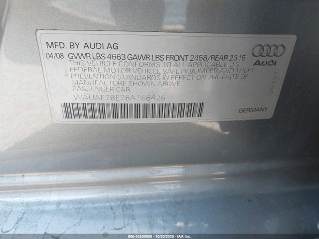2008 AUDI A4 WAUAF78E78A168426 Photo 8