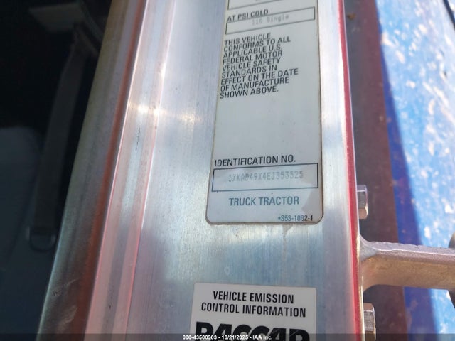 43500903 :رقم المزاد ، 1XKAD49X4EJ353525 vin ، 2014 Kenworth Construction T660 مزاد بيع
